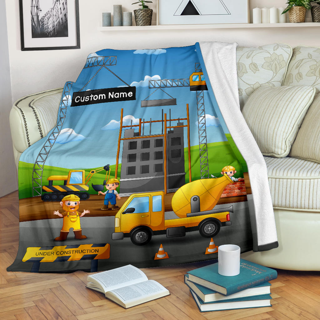 Personalized Name Construction Site Equipment Blanket for Kids