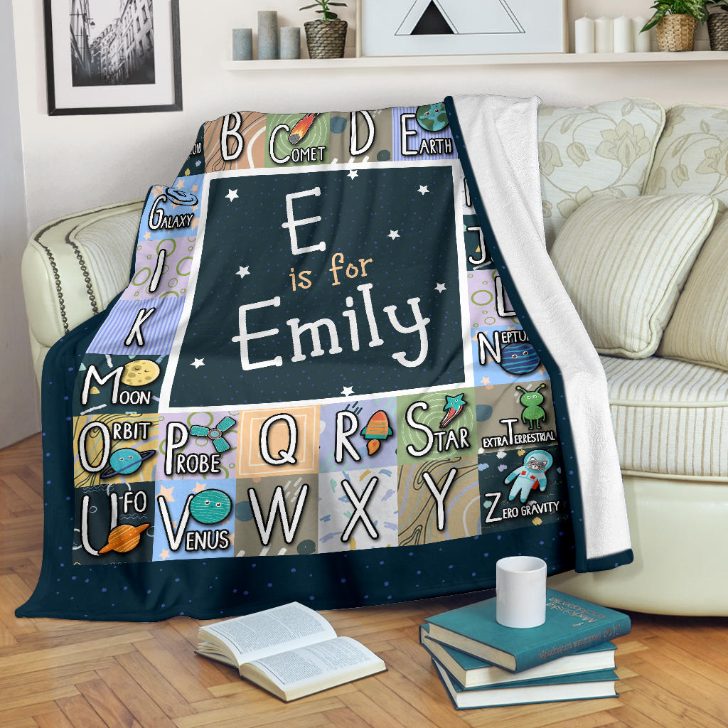 Personalized Name ABC Alphabet Space, Solar System Blanket for Kids