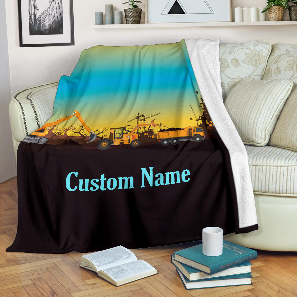 Personalized Name Construction Site Blanket for Kids, Custom Blanket for Boys & Girls