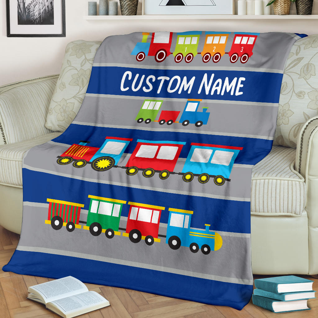 Personalized Name Train Blanket for Kids, Boys & Girls