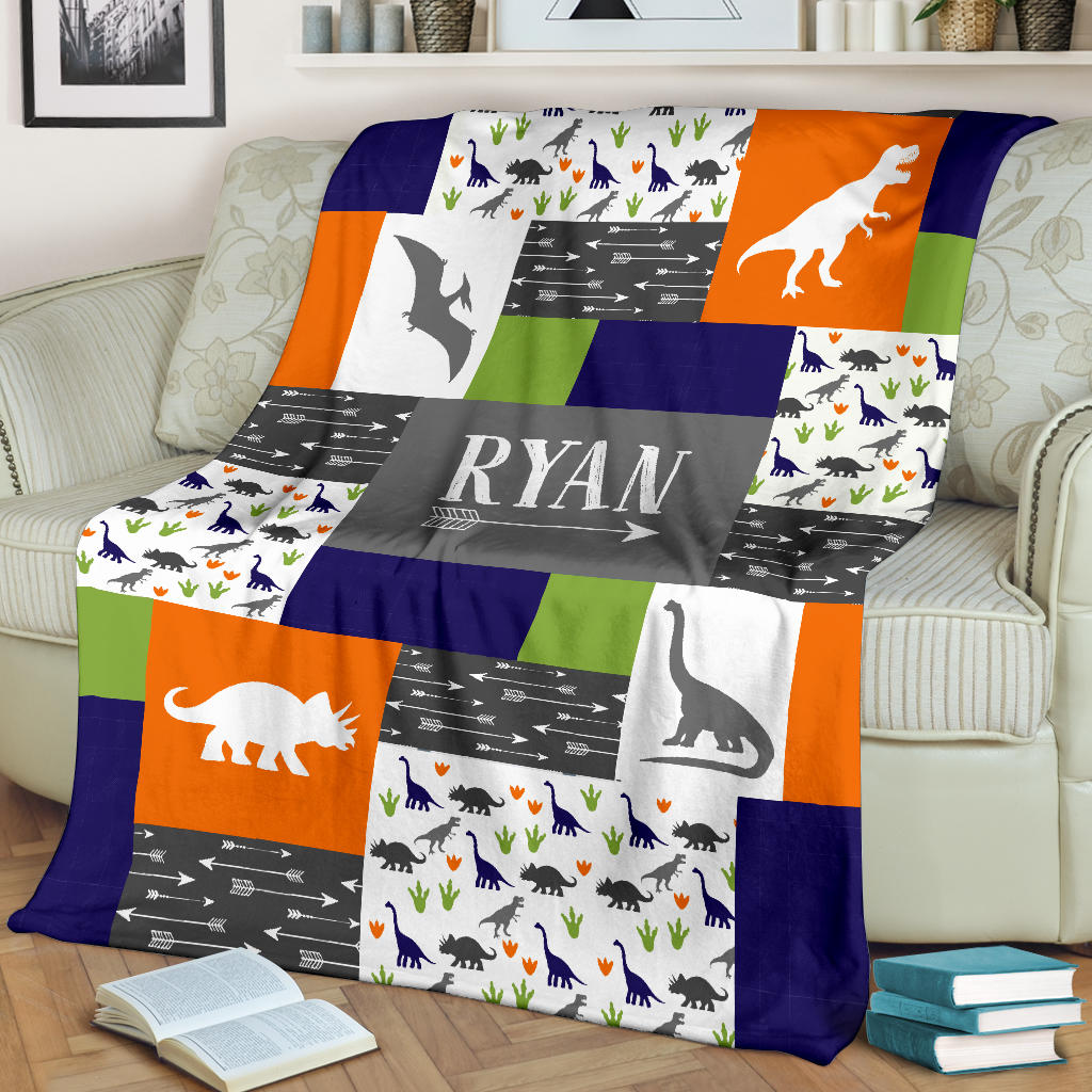 Personalized Dinosaur Blanket for Kids, Boys & Girls