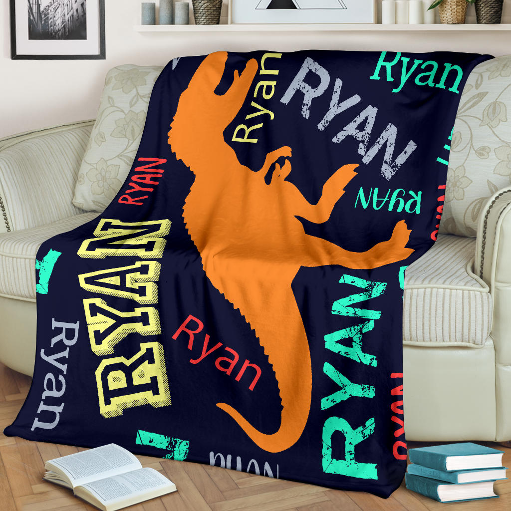 Dinosaurs T-Rex Personalized Name Blanket for Boys, Kids