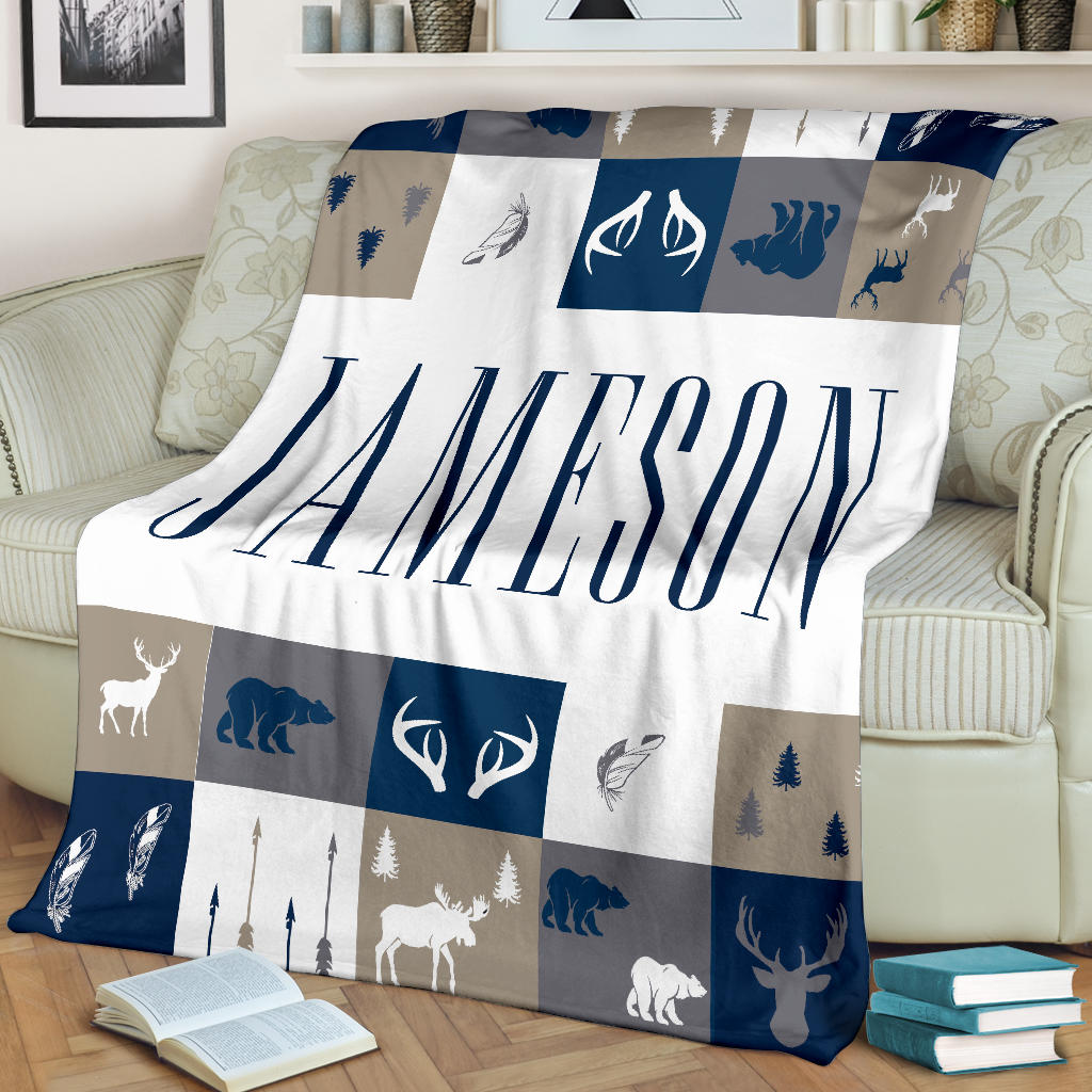 Personalized Name Woodland Blanket for Boys, Kids
