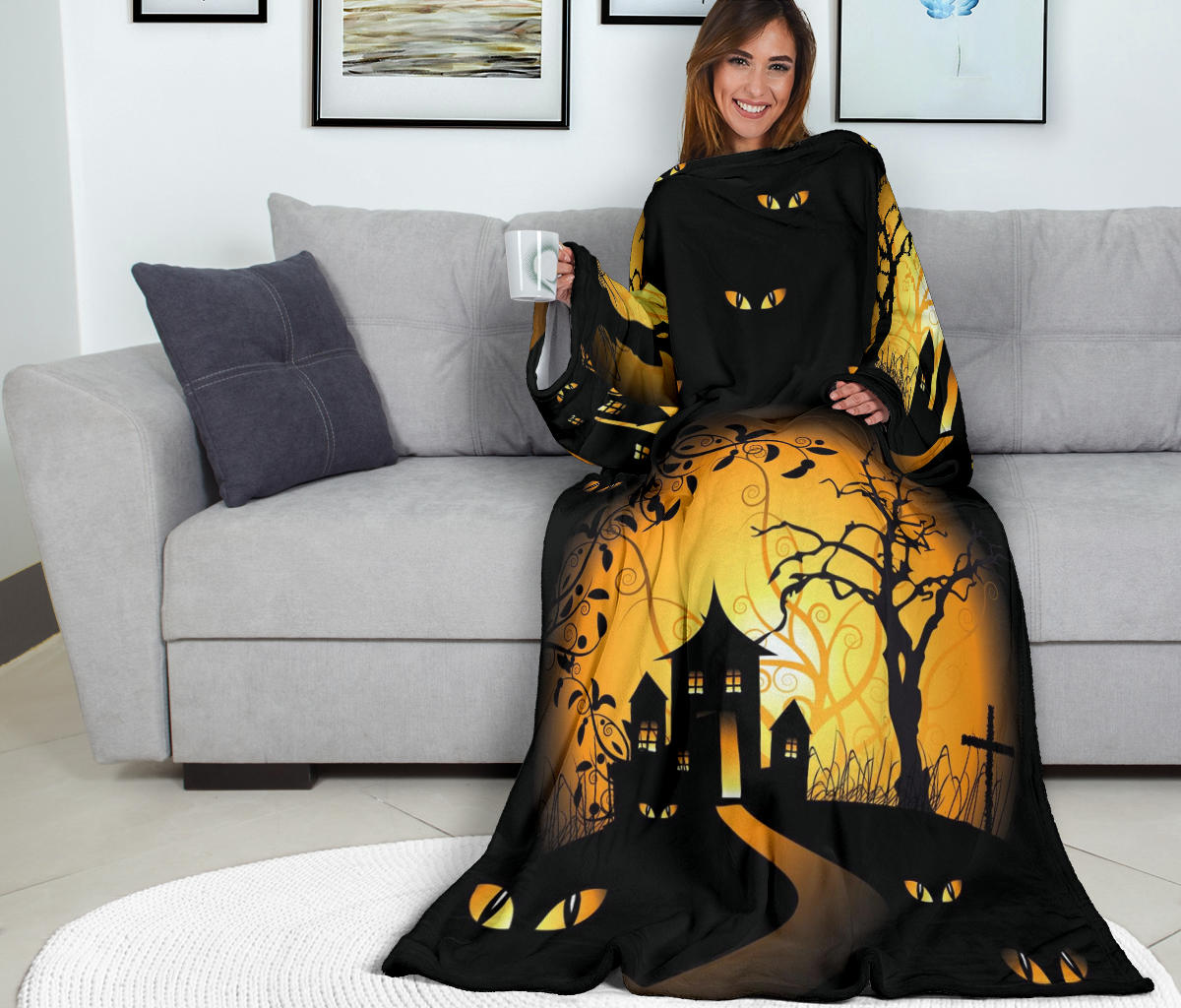 Halloween Hunted House Wearable Blanket