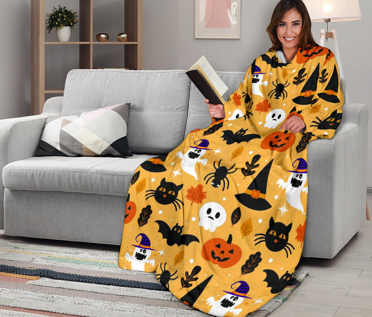 Pumpkin & Ghosts Halloween Sleeve Blanket