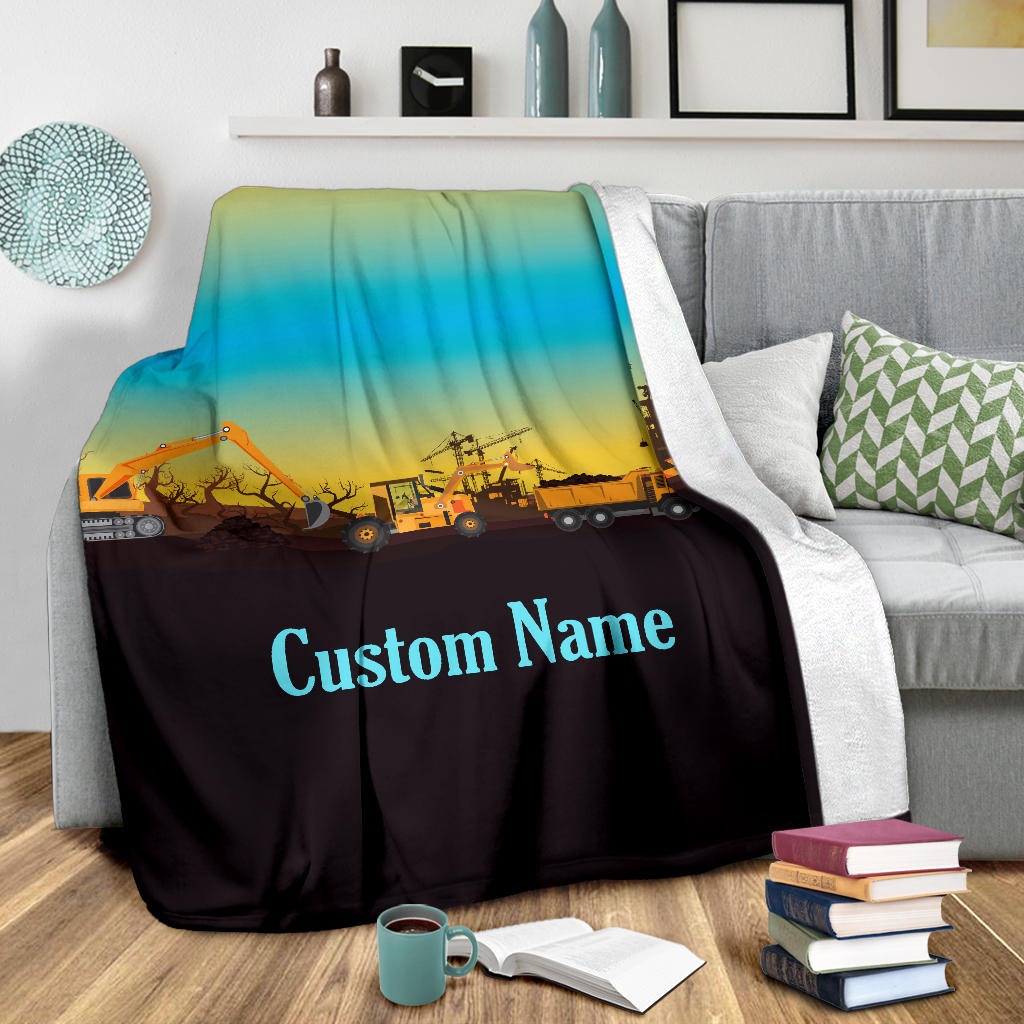 Personalized Name Construction Site Blanket for Kids, Custom Blanket for Boys & Girls