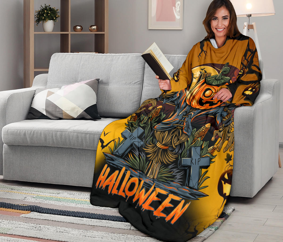 Scary Pumpkin Halloween Sleeve Blanket