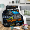 Load image into Gallery viewer, Personalized Name Blue Monster Truck Blanket for Boys &amp; Girls