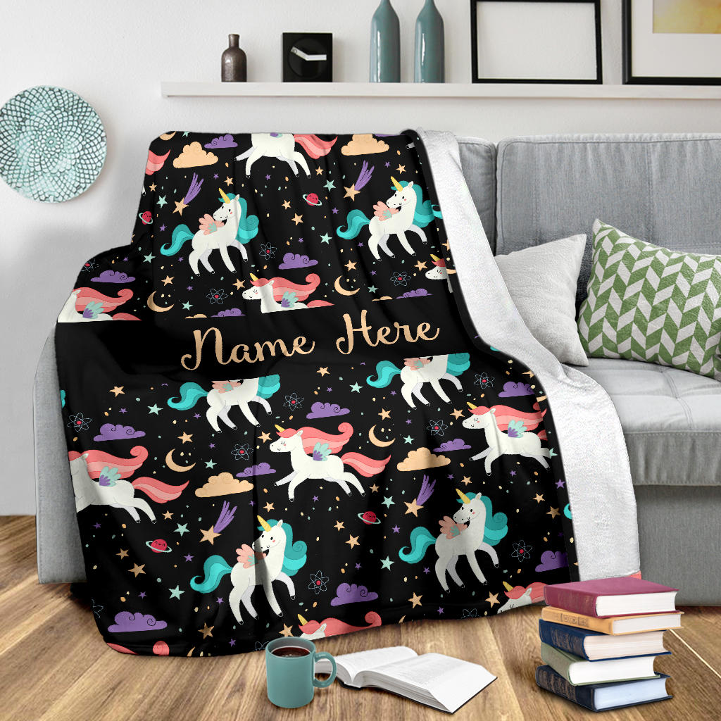 Personalized Name Unicorns Blanket for Girls
