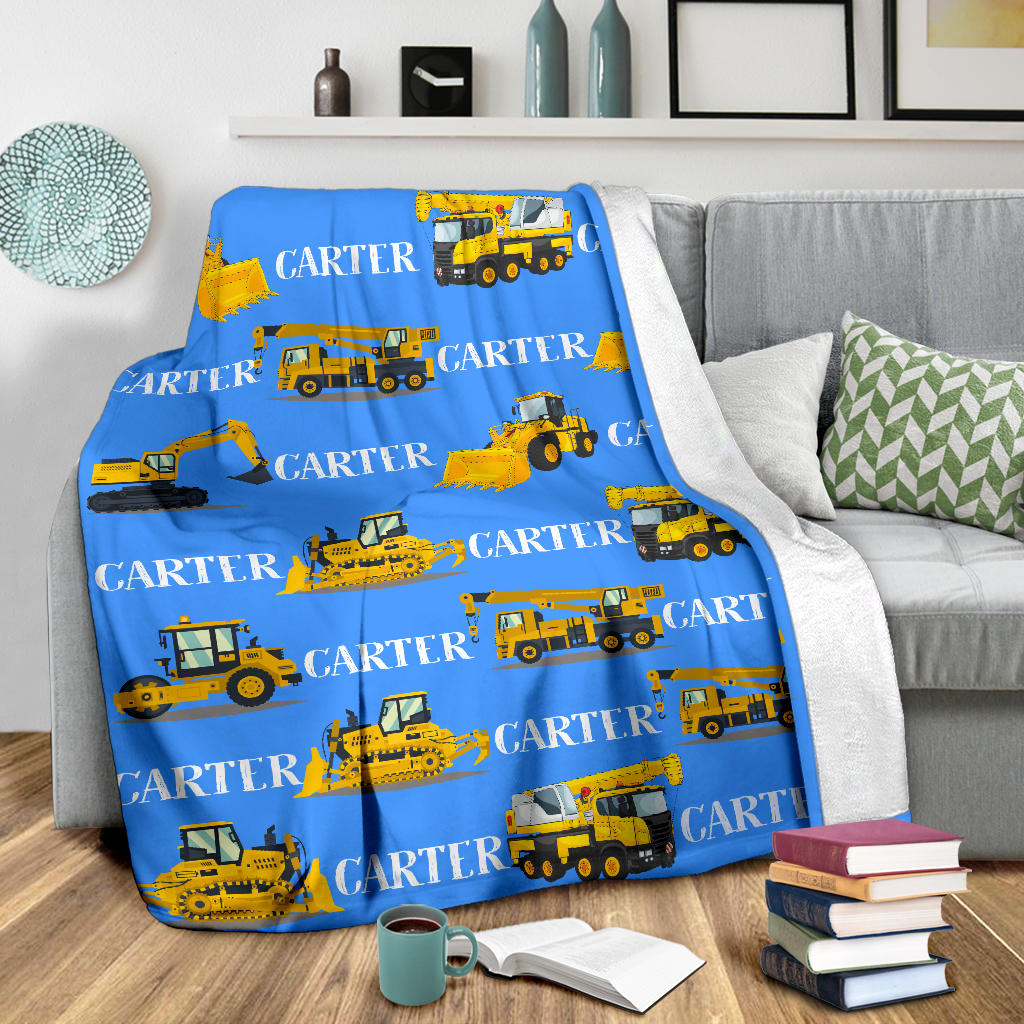 Personalized Name Construction Machinery Blanket for Boys & Girls, Custom Name Blanket for Kids