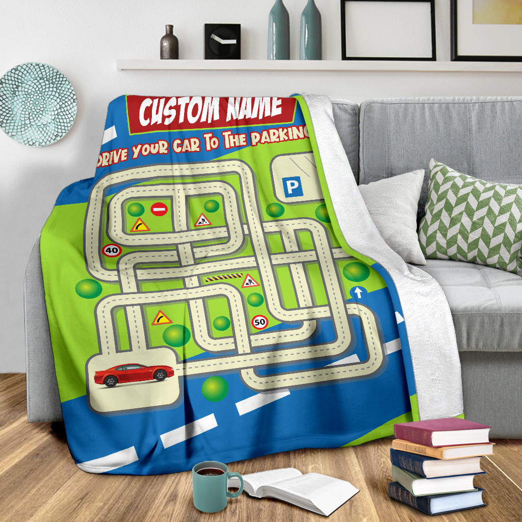 Personalized Name, Educational, Learning Park Your Car Blanket for Kids, Maze Blanket for Boys & Girls