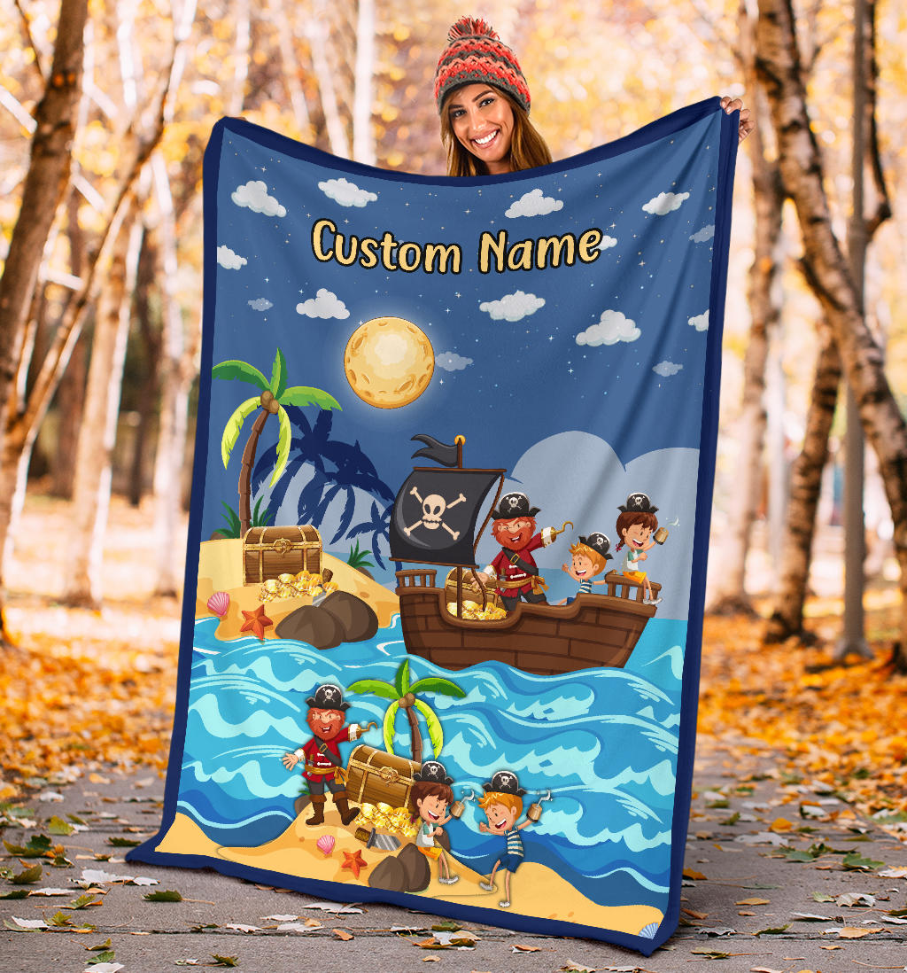 Personalized Name Pirate, Treasure Hunters Blanket for Kids, Pirate Blanket for Boys & Girls