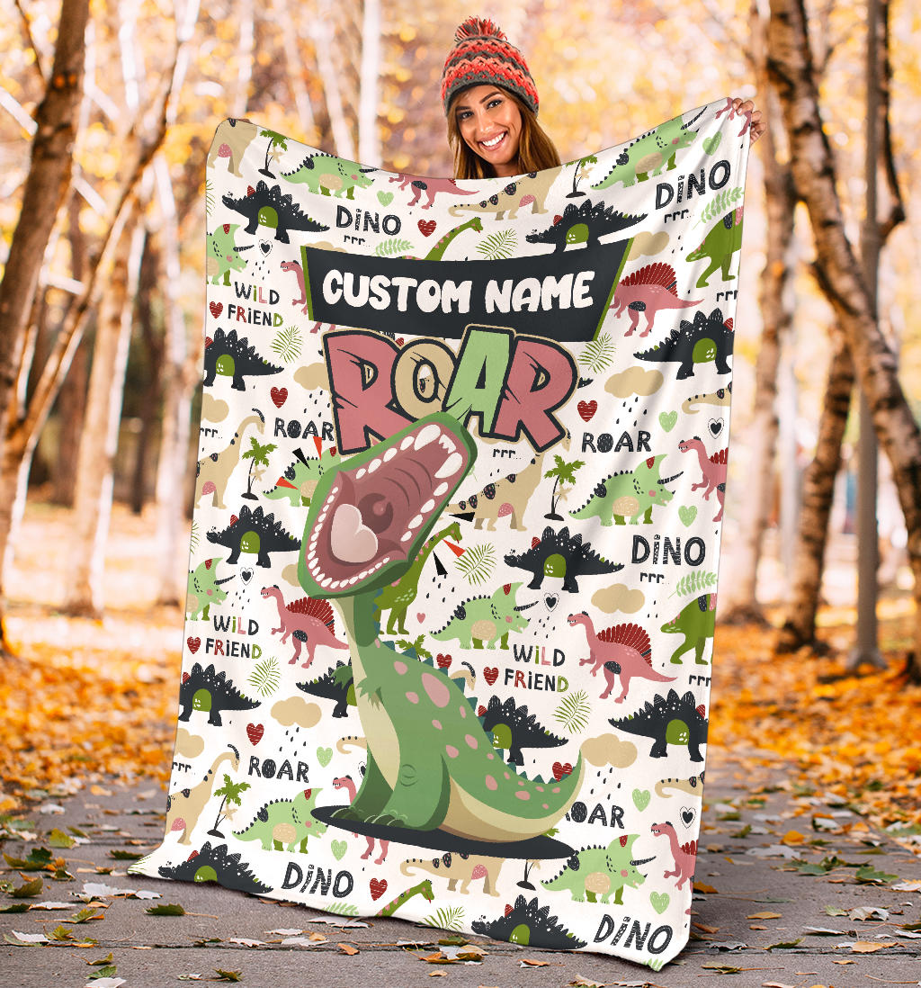 Personalized Name Dino Roar Dinosaur Blanket for Boys & Girls