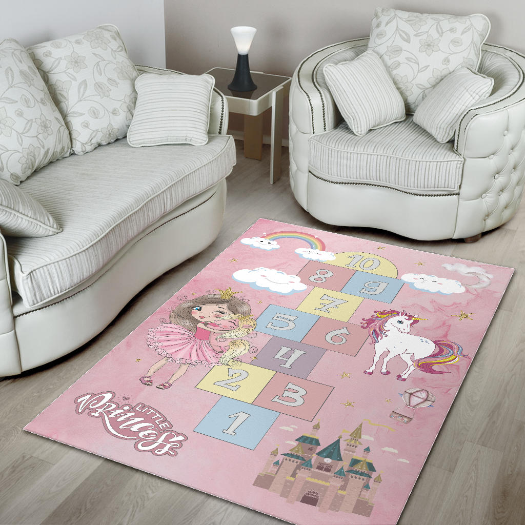 Little Princess & Unicorn Play Mat with Numbers | Carpet for Girl's Room