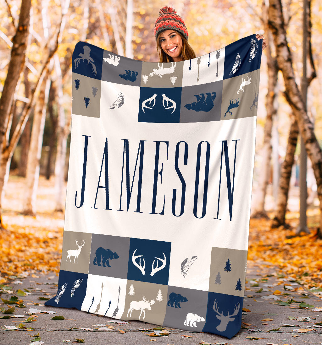 Personalized Name Woodland Blanket for Boys, Kids