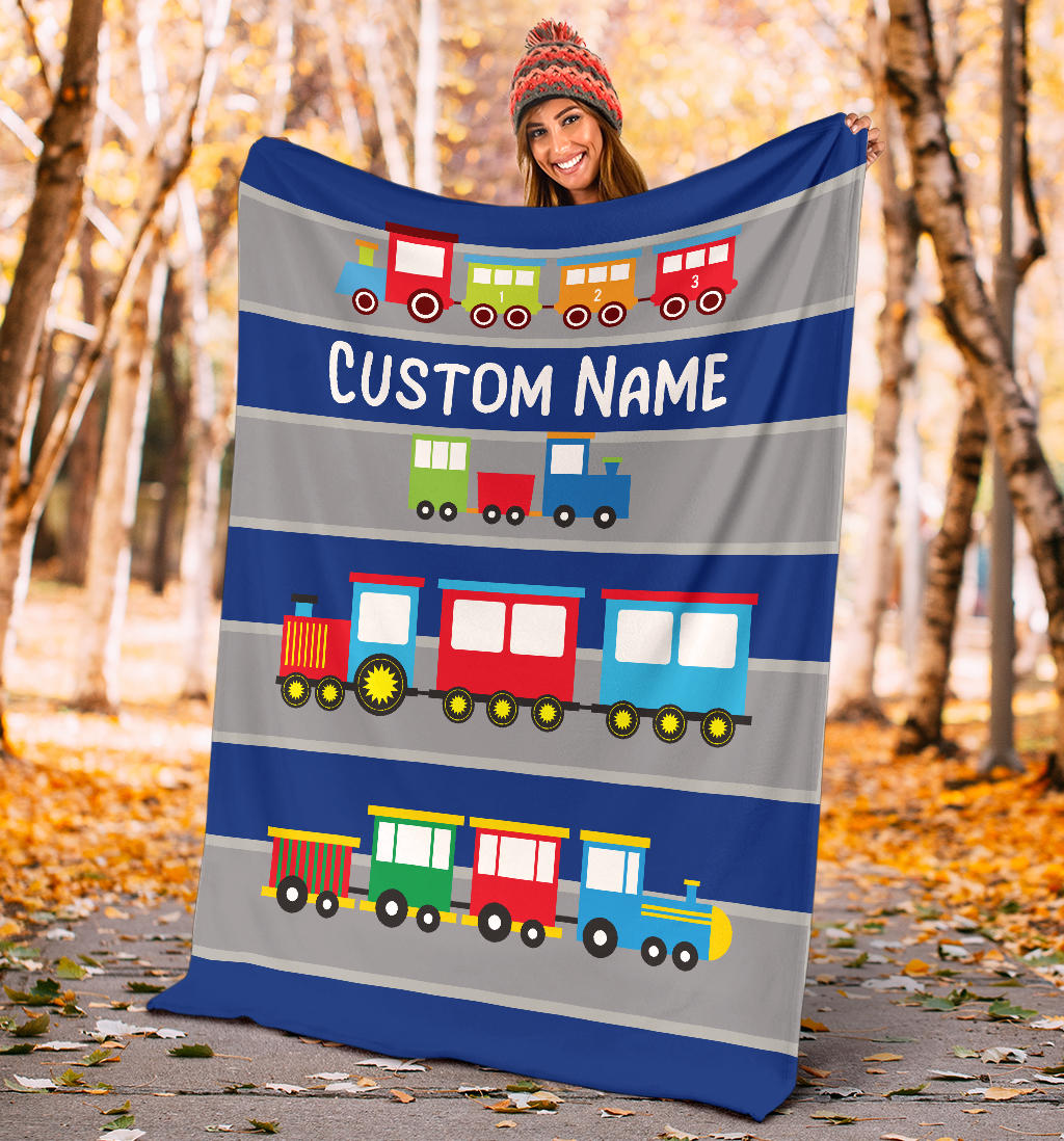 Personalized Name Train Blanket for Kids, Boys & Girls