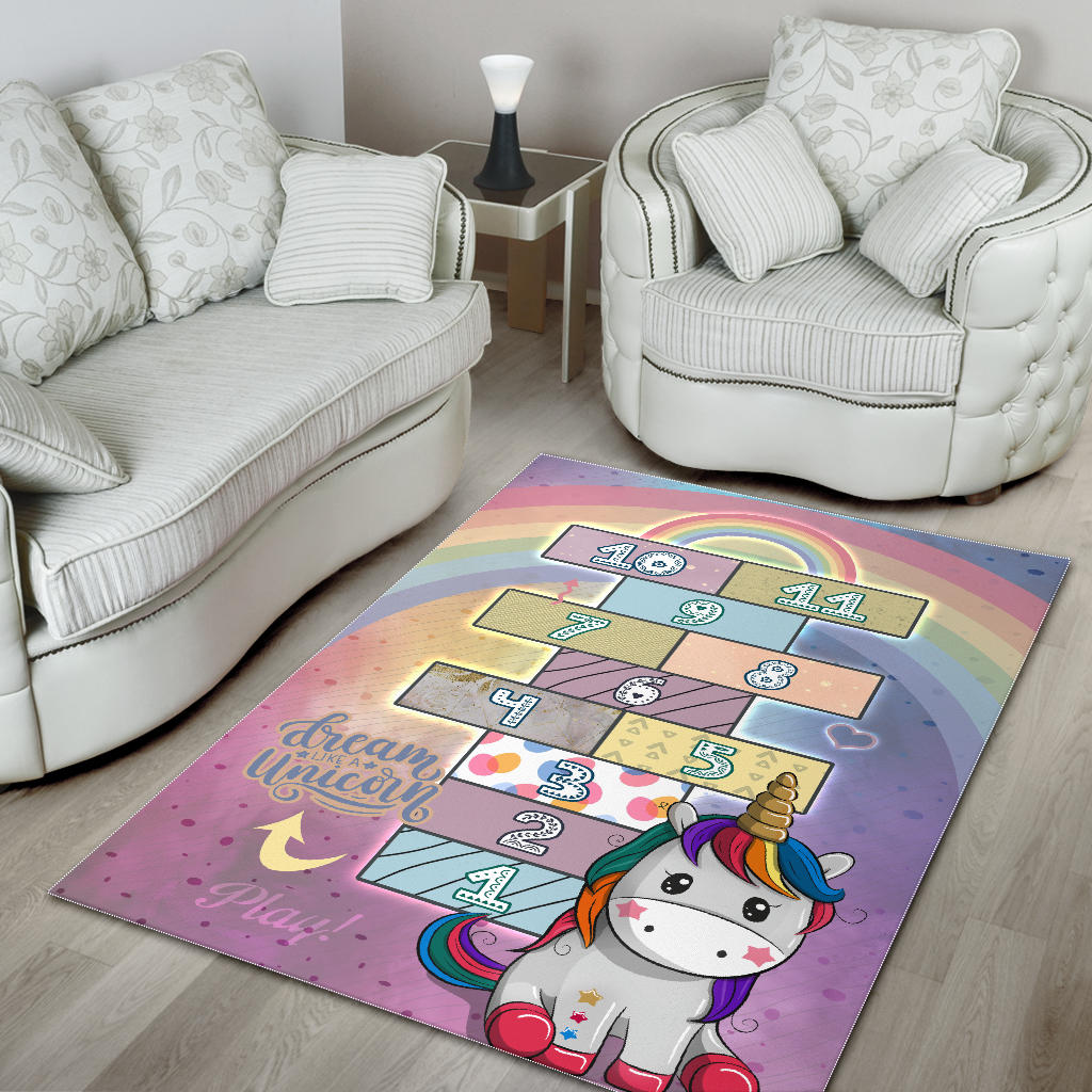 Dream Like a Unicorn Play Mat with Numbers for Girls, Rug for Girls Room