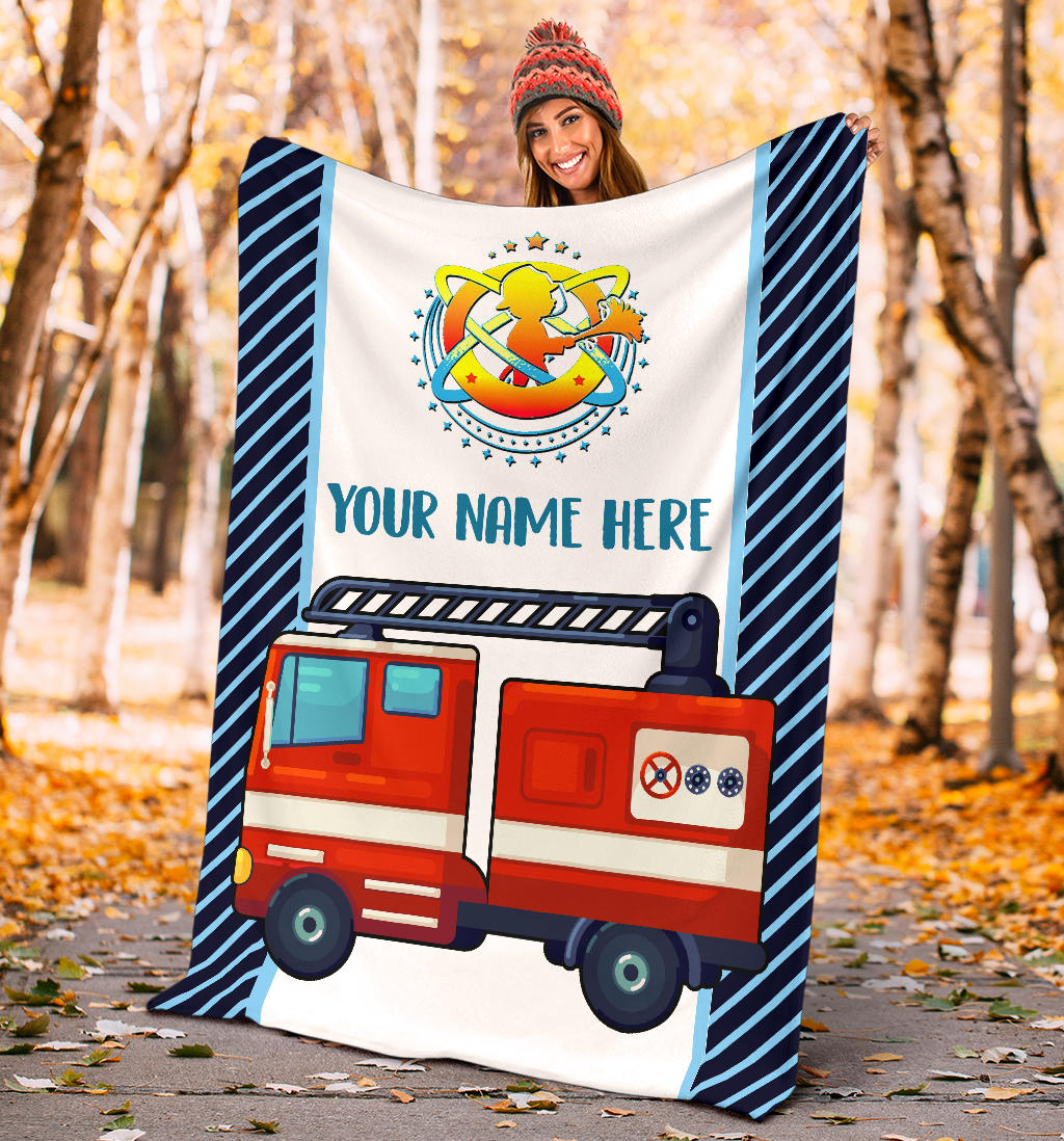 Personalized Name Firefighter Blanket for Boys
