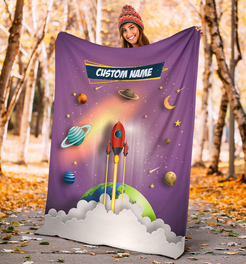 Personalized Name Space Rocket Launch Blanket for Kids, Space Blanket for Boys and Girls #2