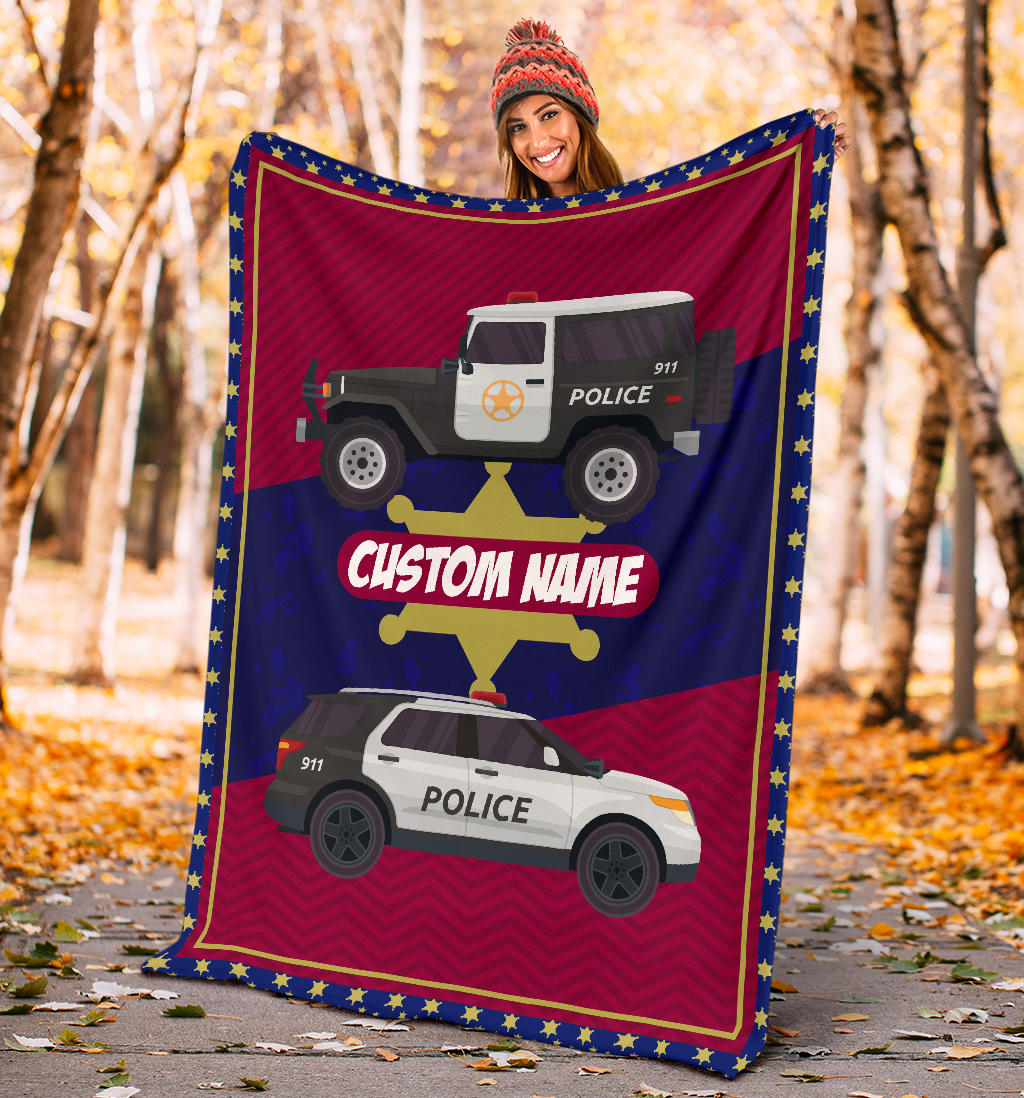 Personalized Name Police Cars Blanket for the Kids, Boys & Girls Police Blanket