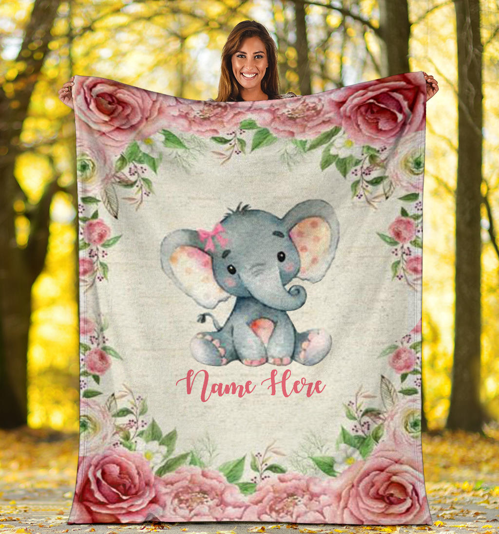 Personalized Name Cute Elephant Blanket for Girls & Babies