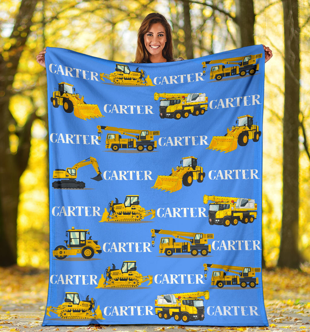 Personalized Name Construction Machinery Blanket for Boys & Girls, Custom Name Blanket for Kids