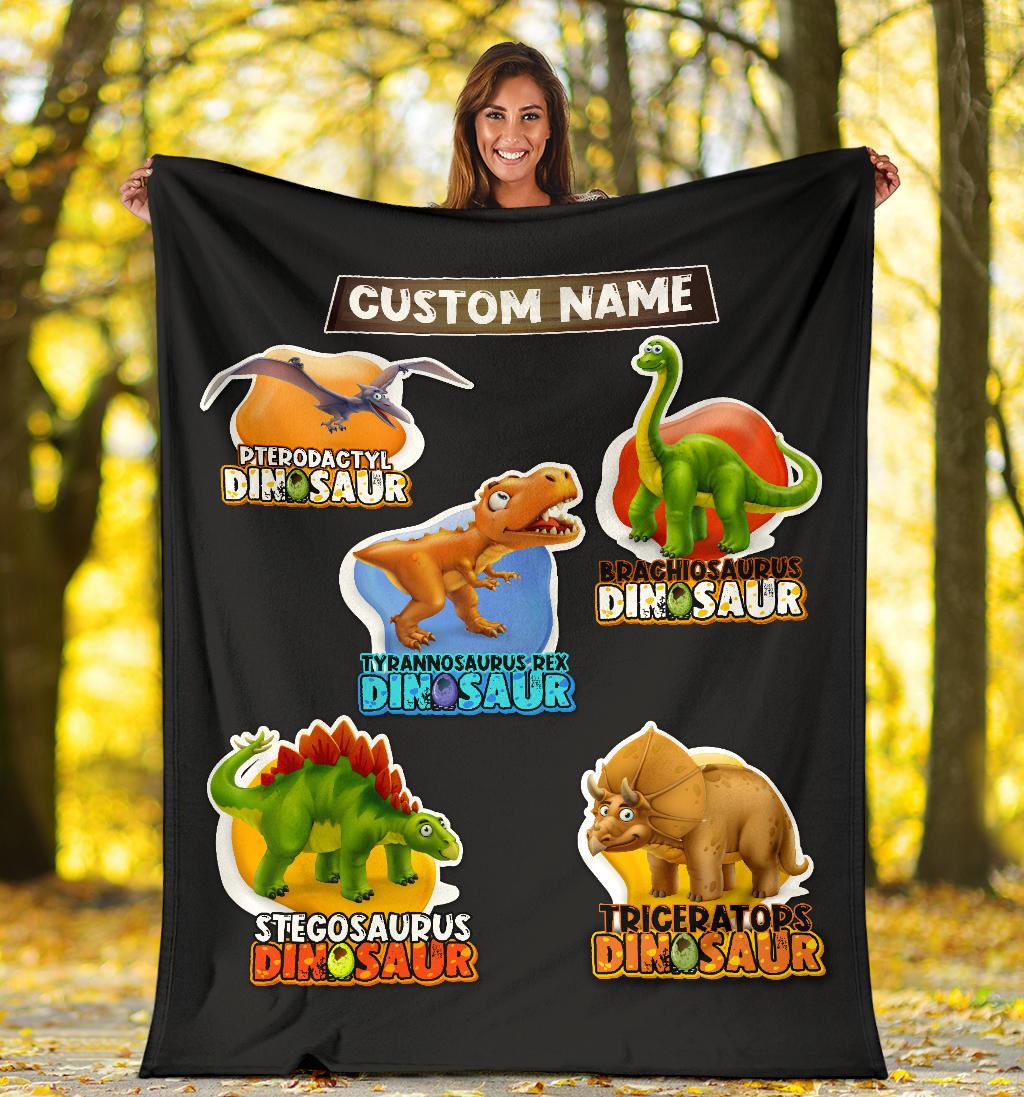 Personalized Name Dino Park, Dinosaur Blanket for Kids, Educational, Learning Blanket for Boys & Girls