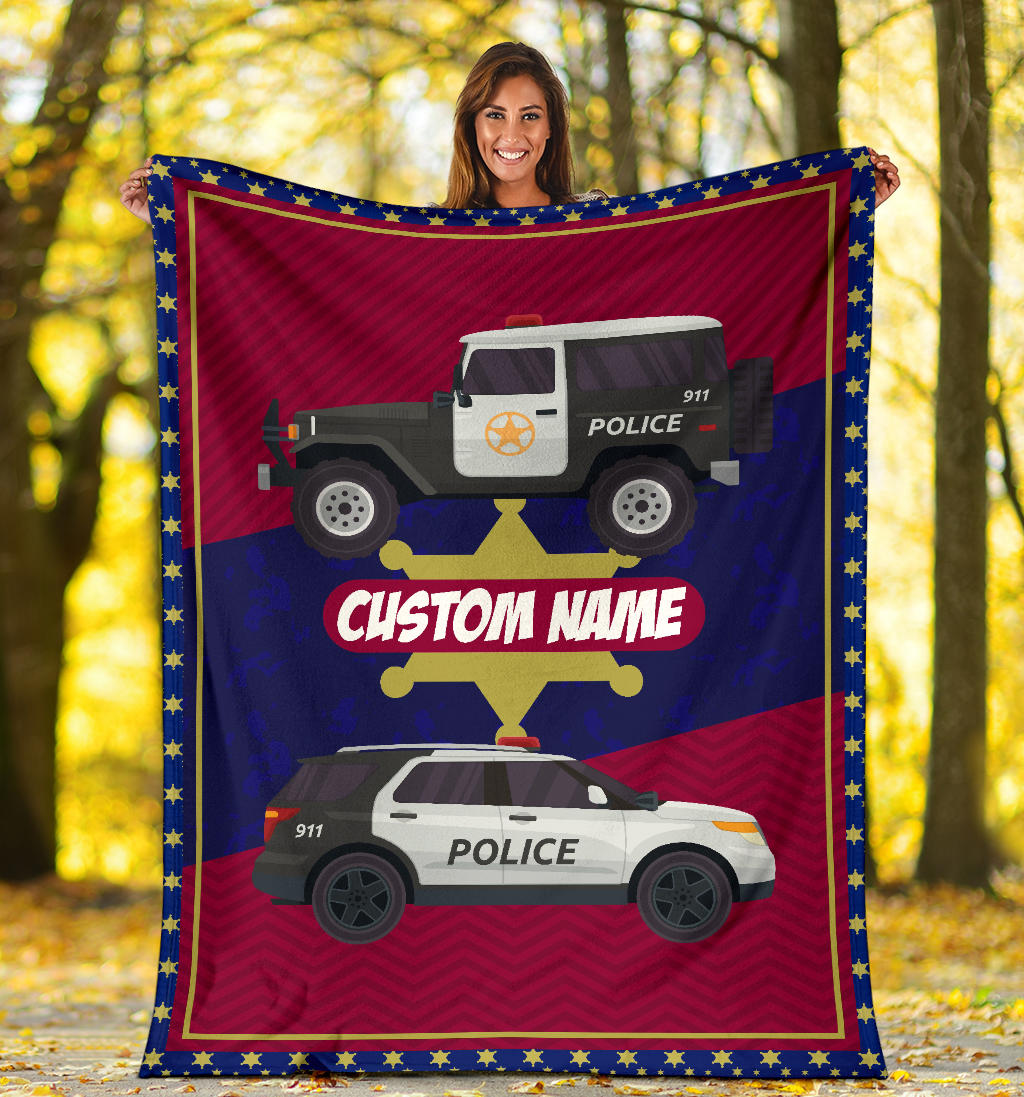 Personalized Name Police Cars Blanket for the Kids, Boys & Girls Police Blanket