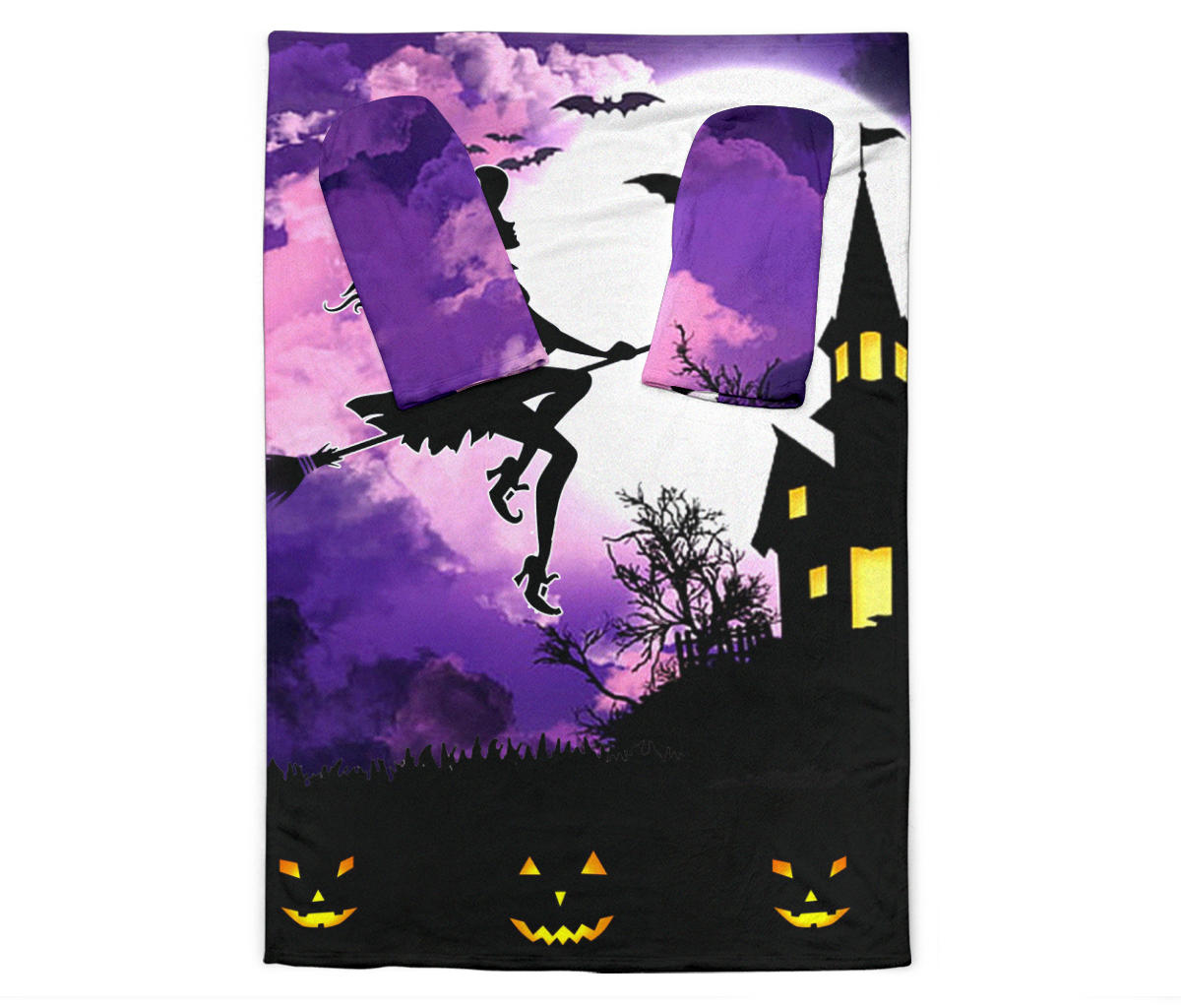 Witch on a Broom Halloween Sleeve Blanket