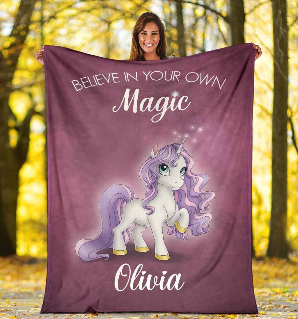 Personalized Name Believe in Your Own Magic Unicorn Blanket