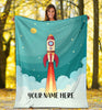 Personalized Name Kids Rocket Launch Space Theme Blanket for Boys and Girls