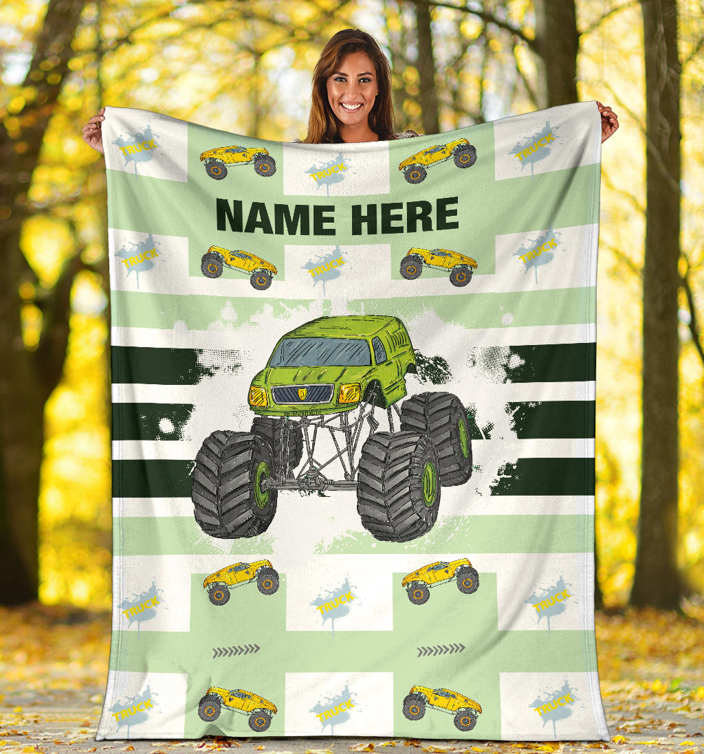 Personalized Name Monster Truck Blanket for Boys, Girls & Adults