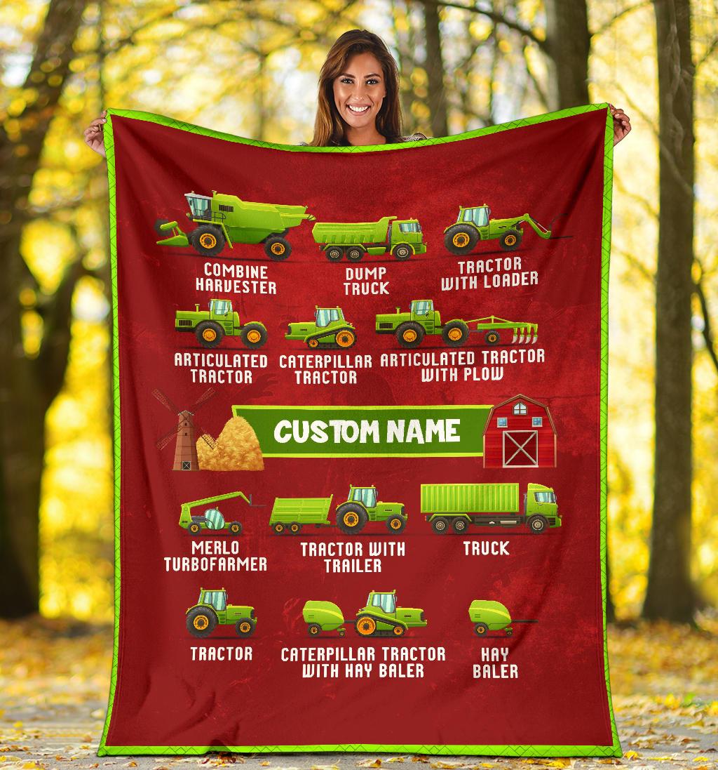 Personalized Name, Farm, Agricultural Machinery, Tractor Blanket for Kids, Boys & Girls Custom Name Blanket