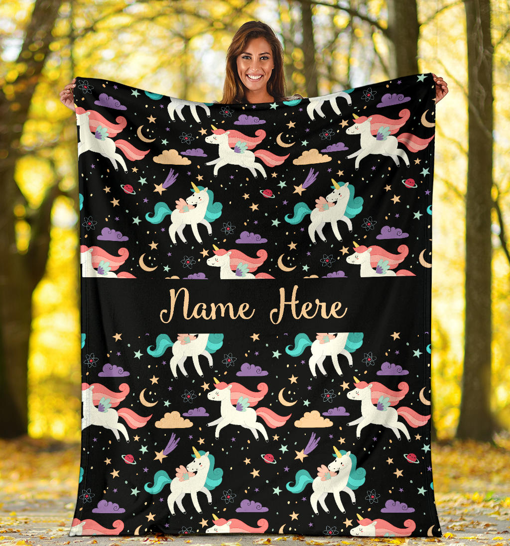 Personalized Name Unicorns Blanket for Girls