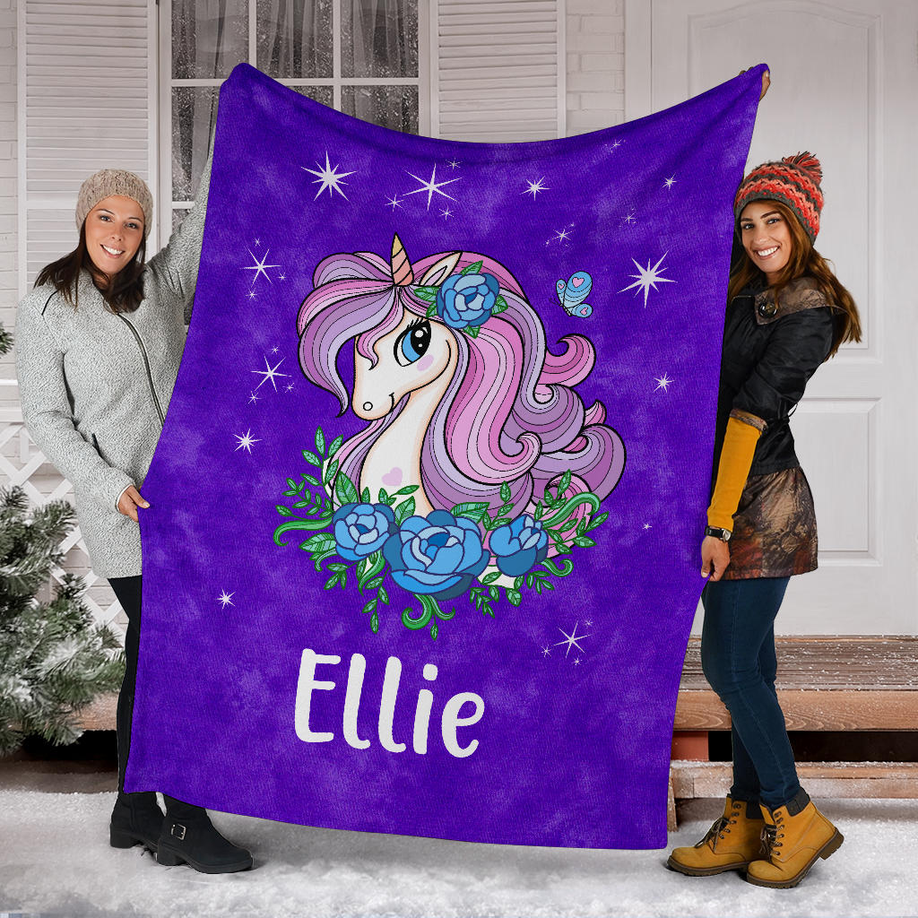 Personalized Name Sparkling Unicorn Purple Blanket for Girls & Babies