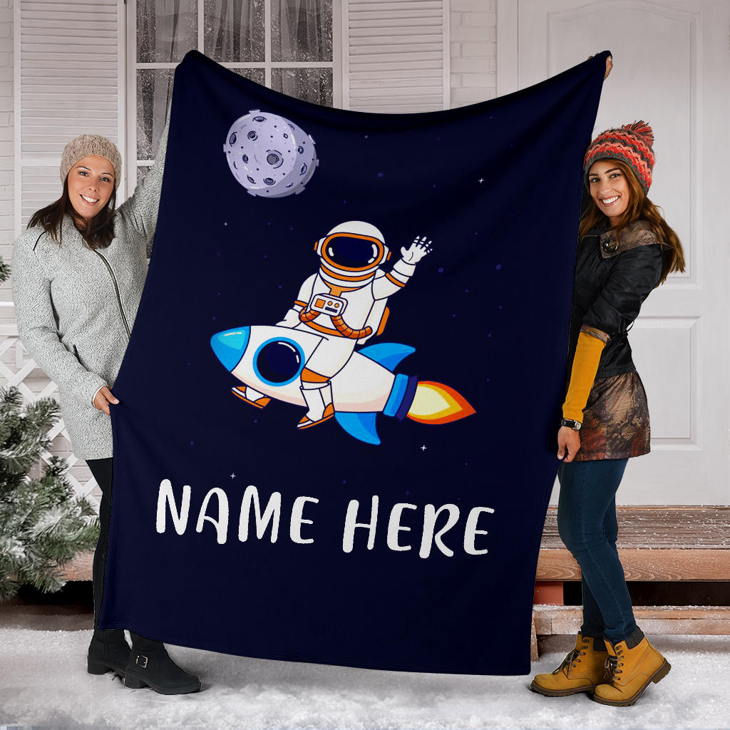 Personalized Name Astronaut Blanket for Boys, Kids