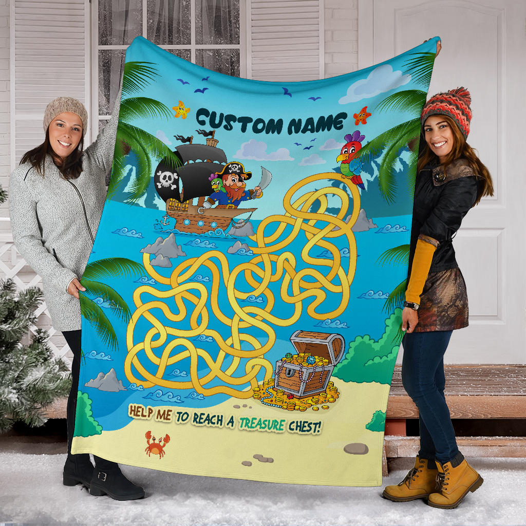Personalized Name Educational, Pirate Maze Game Blanket for Boys & Girls, Custom Name Have Fun Blanket for Kids