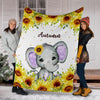 Personalized Name Cute Elephant with Sunflowers Blanket for Girls