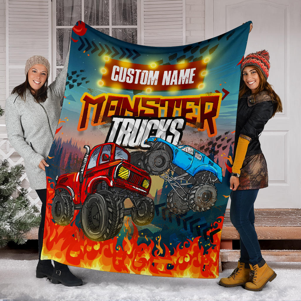 Personalized Name Monster Truck Blanket for Boys & Girls, Childrens Blanket