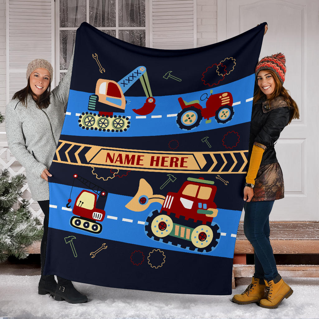 Personalized Name Blanket with Construction Machines & Tools for Kids