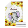 Personalized Name Cute Elephant with Sunflowers Blanket for Girls