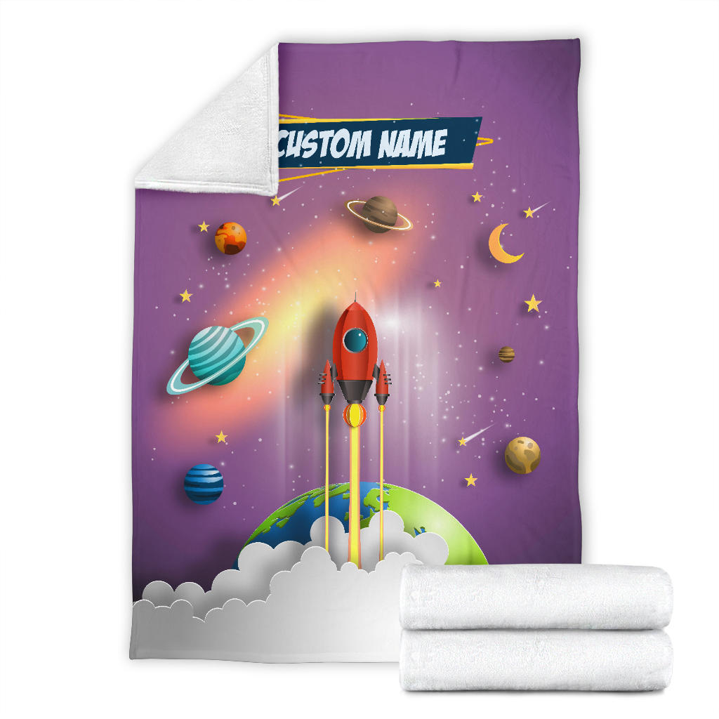 Personalized Name Space Rocket Launch Blanket for Kids, Space Blanket for Boys and Girls #2