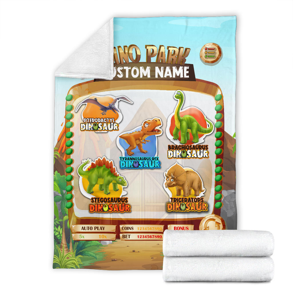 Personalized Name Dino Park, Dinosaur Blanket for Kids, Educational, Learning Blanket for Boys & Girls