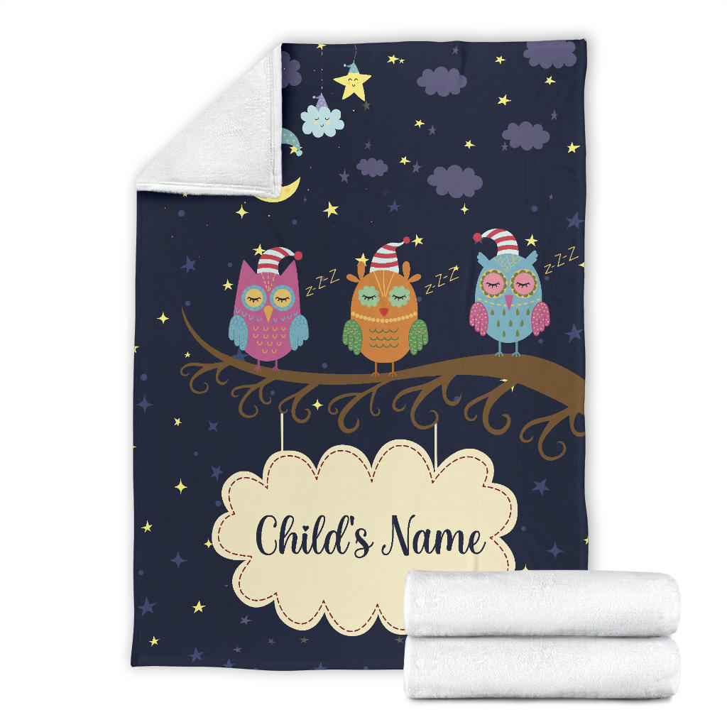 Personalized Name Sleepy Owls Blanket for Kids