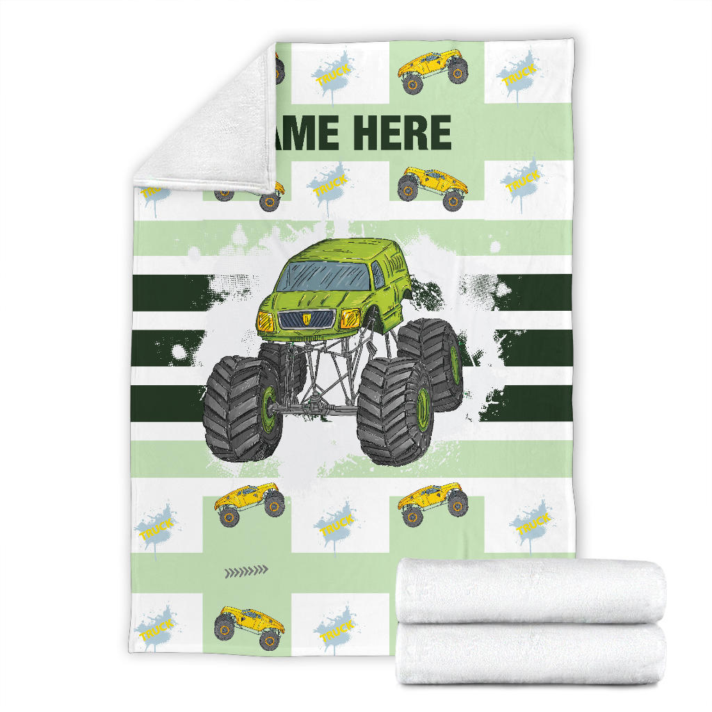 Personalized Name Monster Truck Blanket for Boys, Girls & Adults