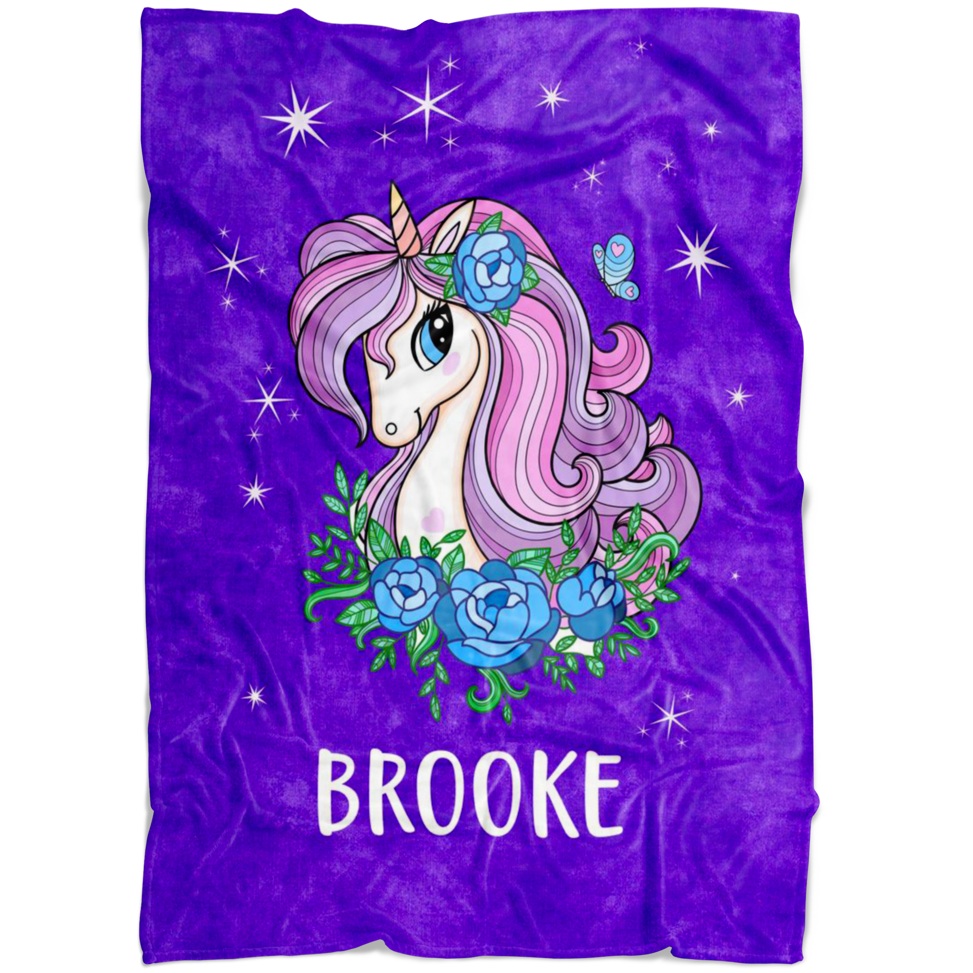 Personalized Name Sparkling Unicorn Purple Blanket for Girls & Babies - BROOKE
