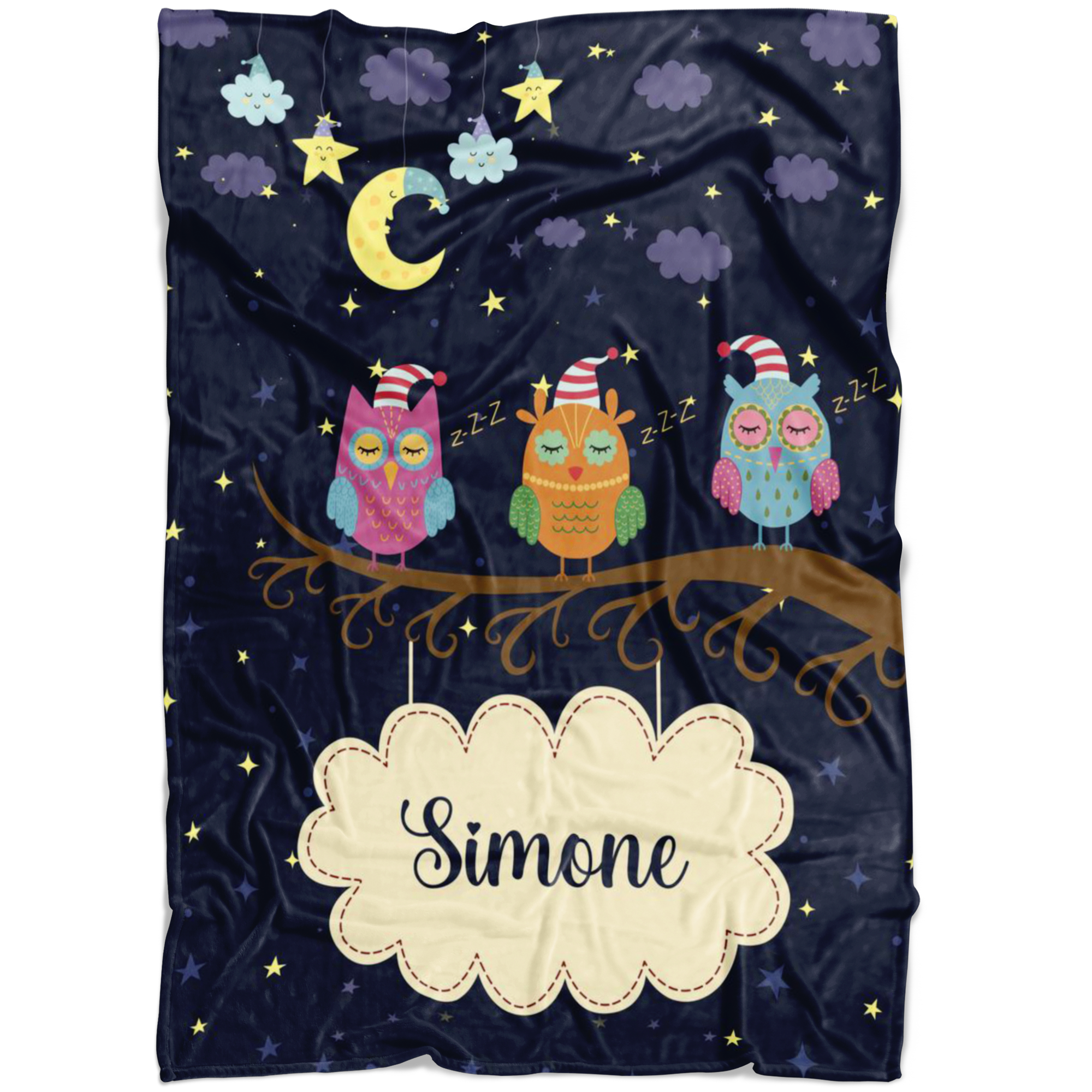 Personalized Name Sleepy Owls Blanket for Kids - Simone