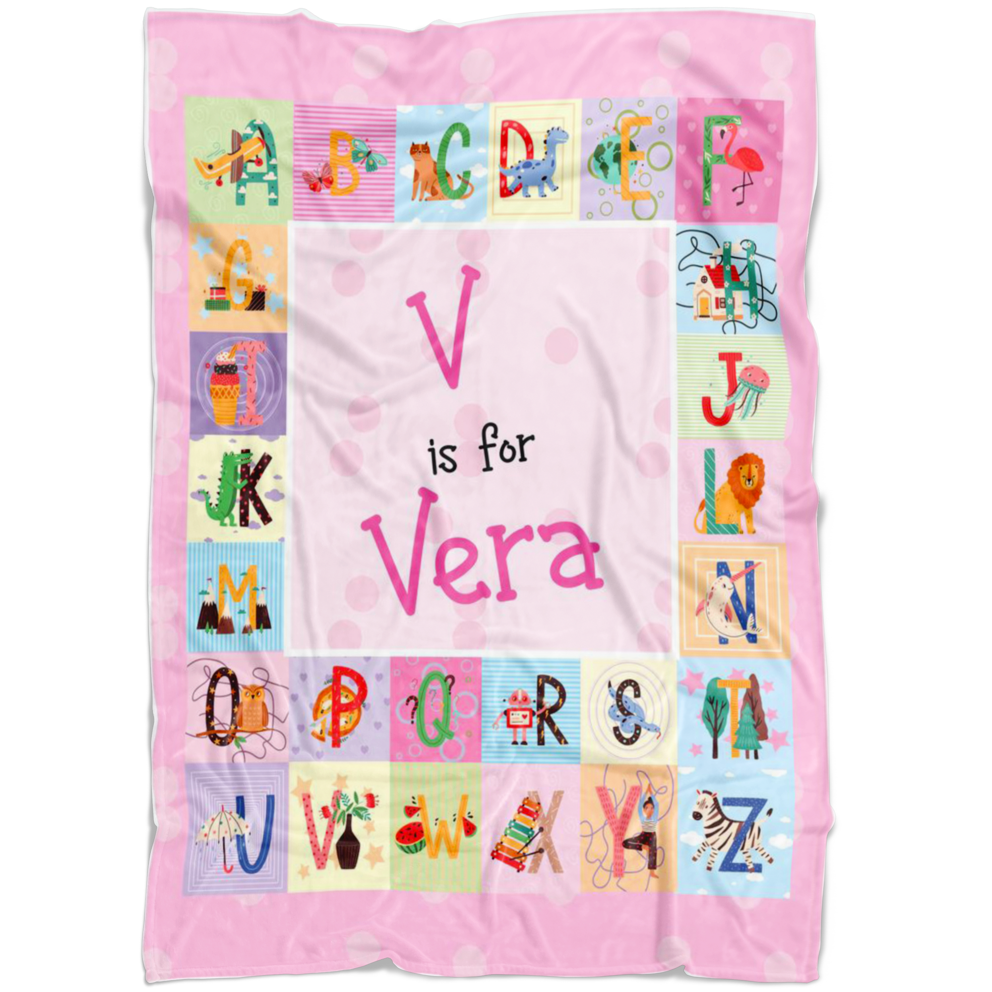 Personalized Name ABC Blanket for Babies & Girls - V for Vera