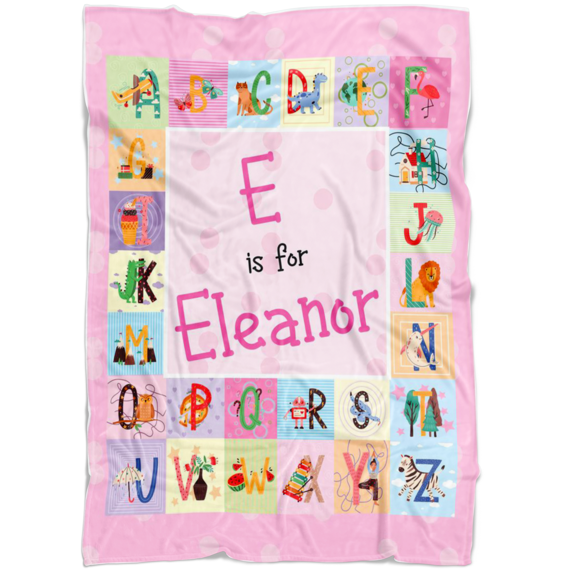 Personalized Name ABC Blanket for Babies & Girls - E for Eleanor