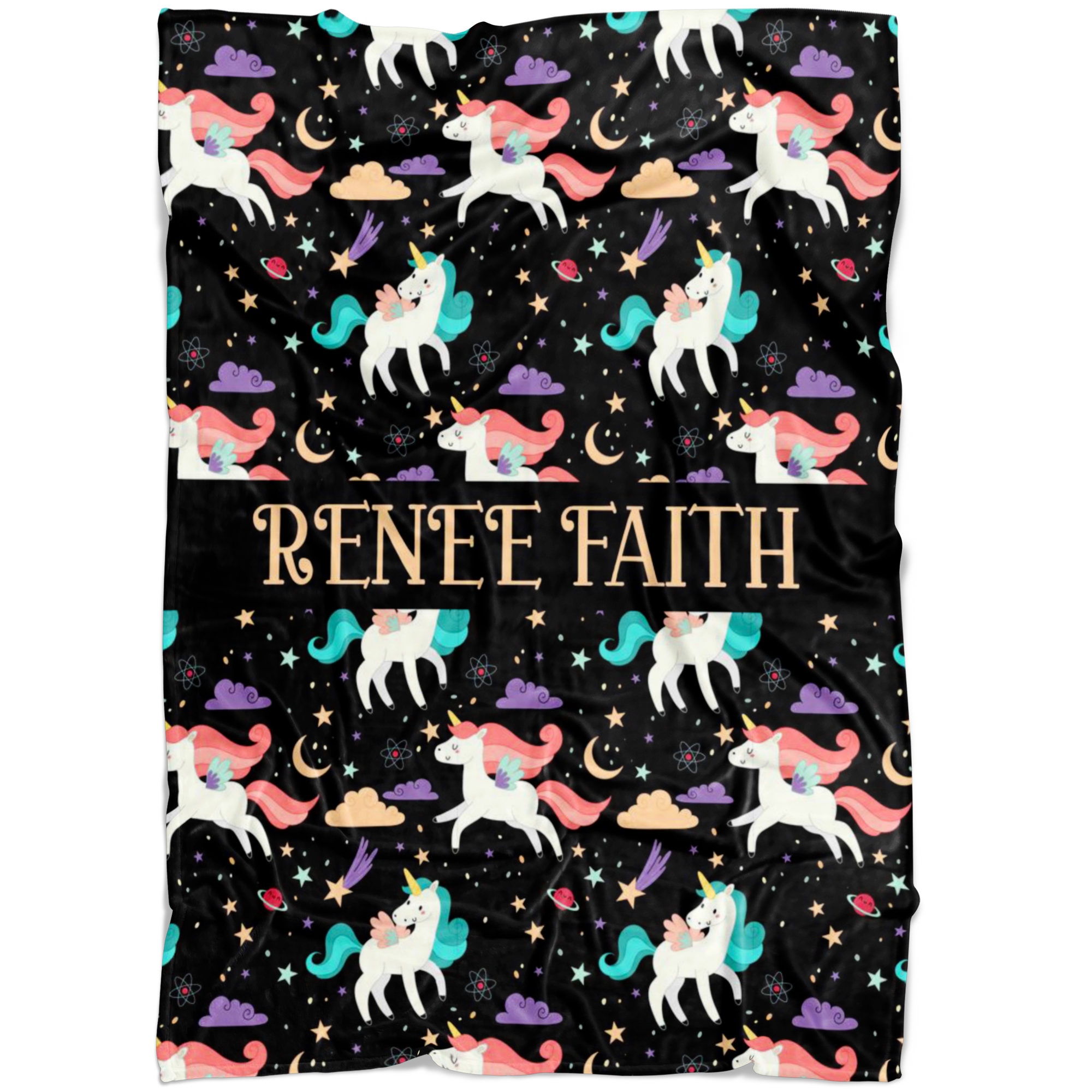 Personalized Name Unicorns Blanket for Girls - Renee Faith